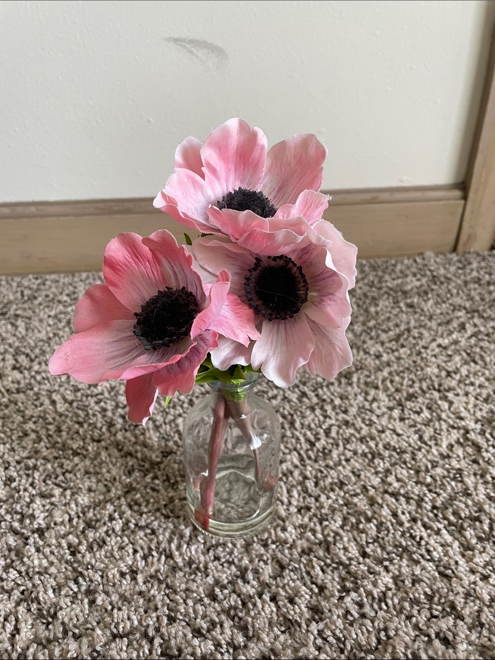 Pink Artificial Anemone Bouquet in Glass Vase